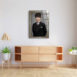 Atatürk Portre Bayrak Cam Tablo – Çerçevesiz UV Baskı - Model 5 - Görsel 2