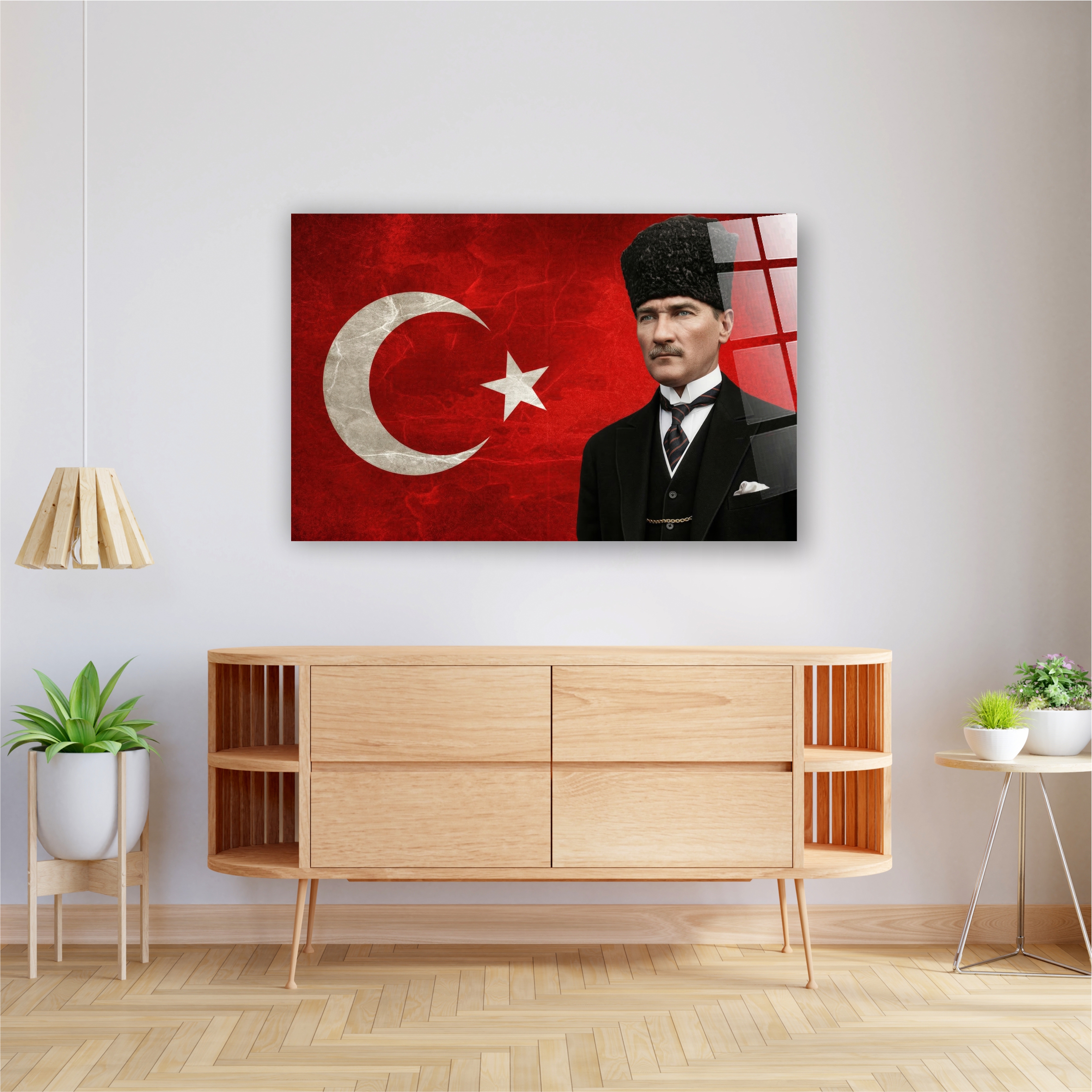 Atatürk Portre Bayrak Cam Tablo – Çerçevesiz UV Baskı - Model 6 - Görsel 2