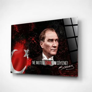 Atatürk Portre Bayrak Cam Tablo – Çerçevesiz UV Baskı - Model 13