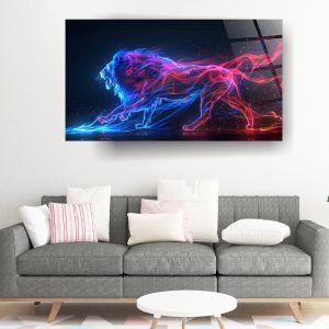 Neon Tasarımlı Aslan Cam Tablo - Görsel 2