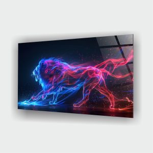 Neon Tasarımlı Aslan Cam Tablo