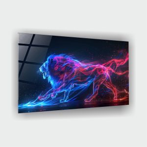 Neon Tasarımlı Aslan Cam Tablo - Görsel 4