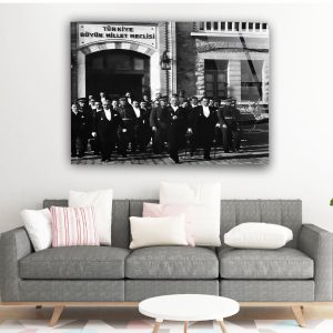 Atatürk Meclis Cam Tablo Siyah Beyaz - Görsel 2