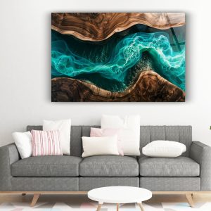 Epoksi Görünümlü Nehir Manzarası Cam Tablo