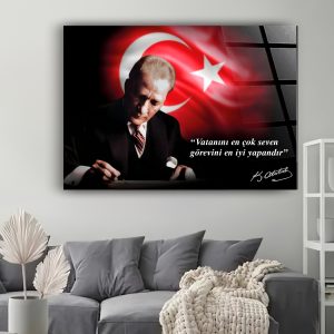 Atatürk Bayrak Cam Tablo - Görsel 3