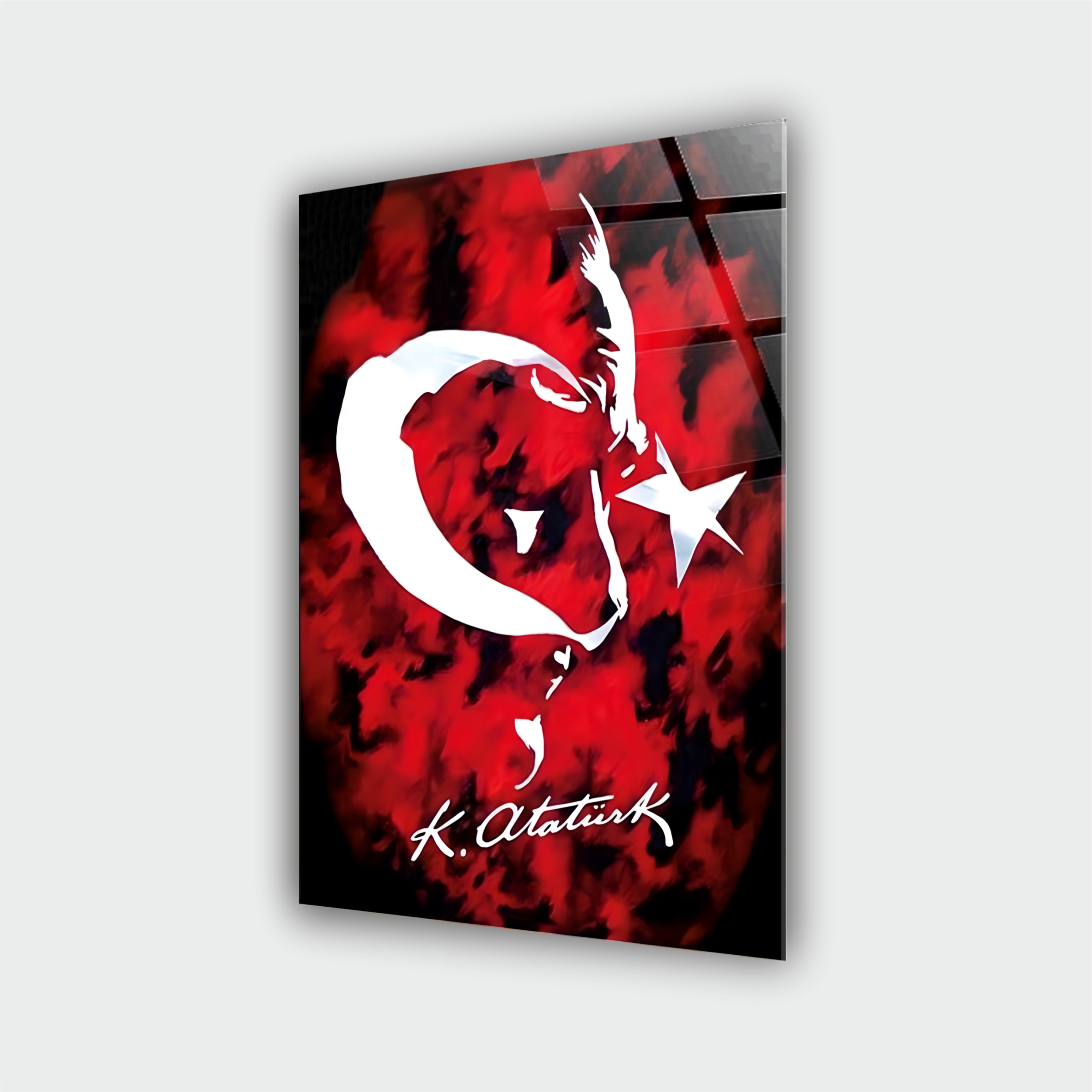 Atatürk Ay Yıldız Silüet Cam Tablo - Görsel 2