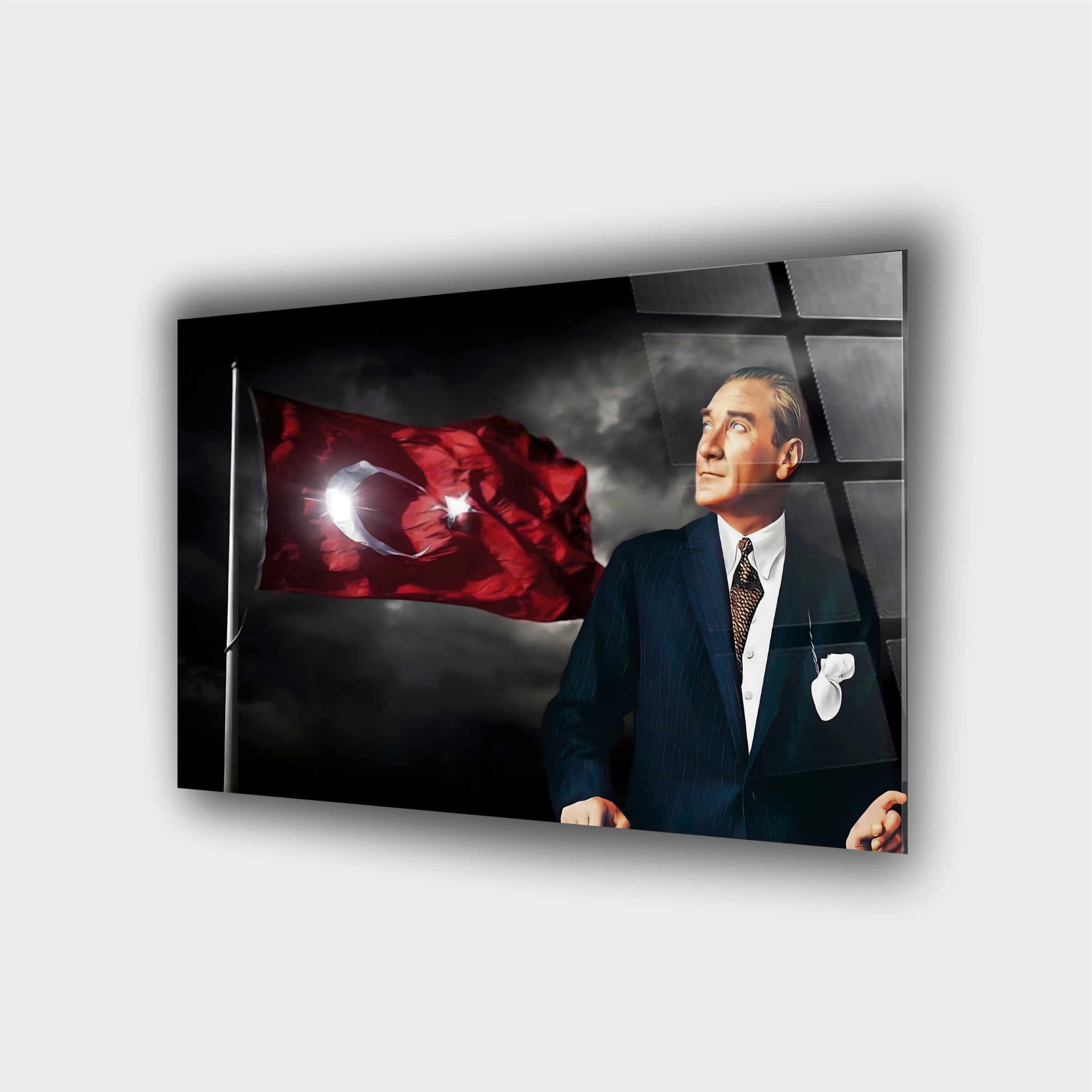 Atatürk Gece Ay Işığı Cam Tablo - Görsel 4