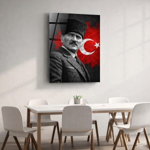 Atatürk Ay Yıldız Bayrak Cam Tablo - Görsel 3