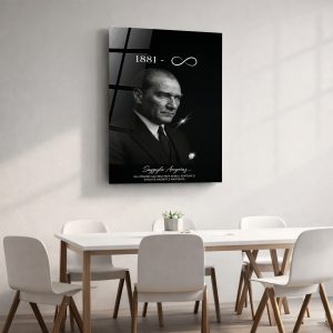 Atatürk Siyah Beyaz Cam Tablo - Görsel 4