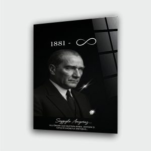 Atatürk Siyah Beyaz Cam Tablo - Görsel 2