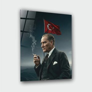 Türk Bayraklı Atatürk Cam Tablo – Çerçevesiz UV Baskı - Görsel 2