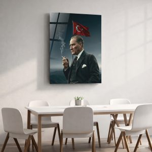 Türk Bayraklı Atatürk Cam Tablo – Çerçevesiz UV Baskı - Görsel 3