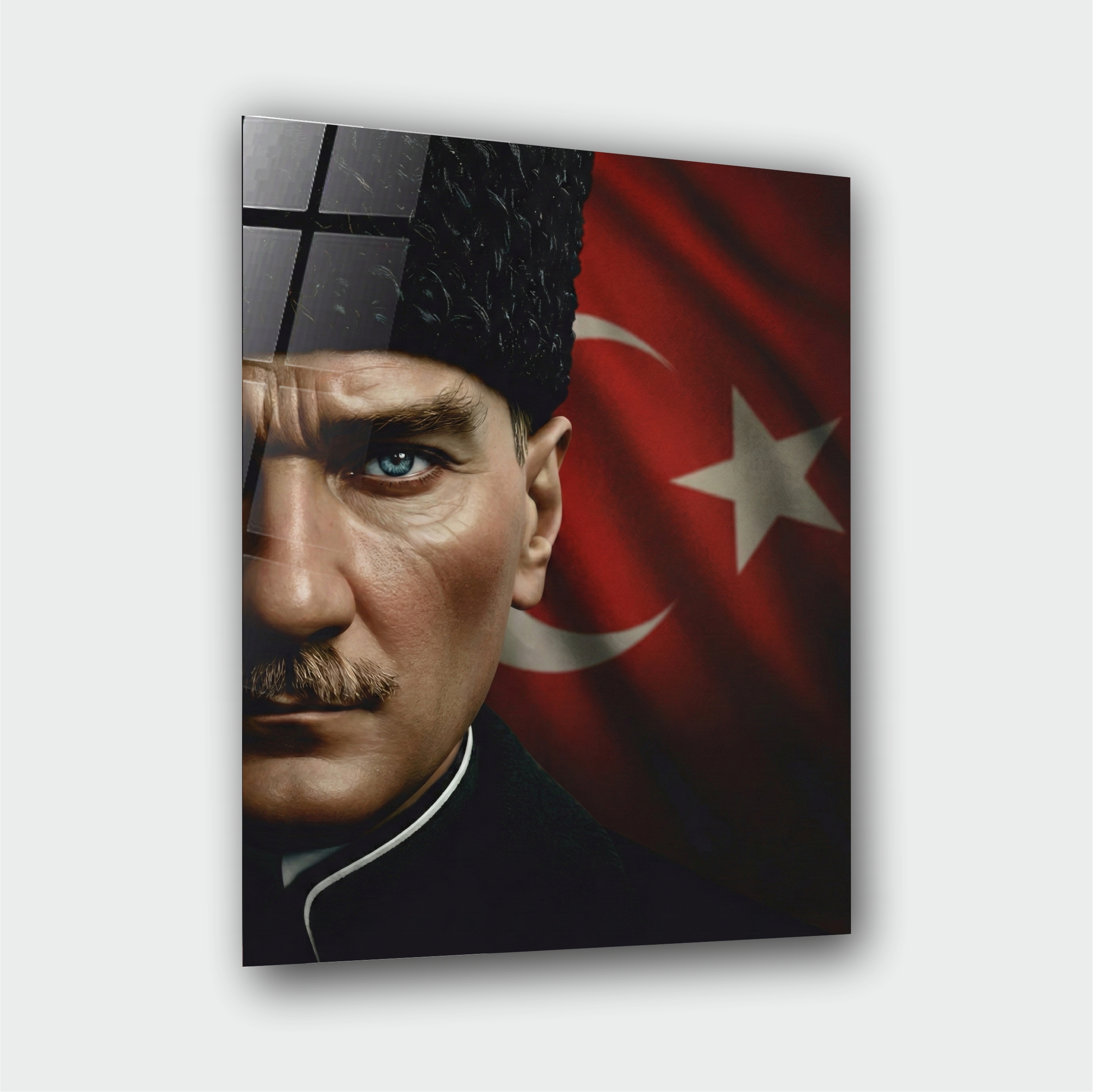 Atatürk Bayrak Portre Cam Tablo