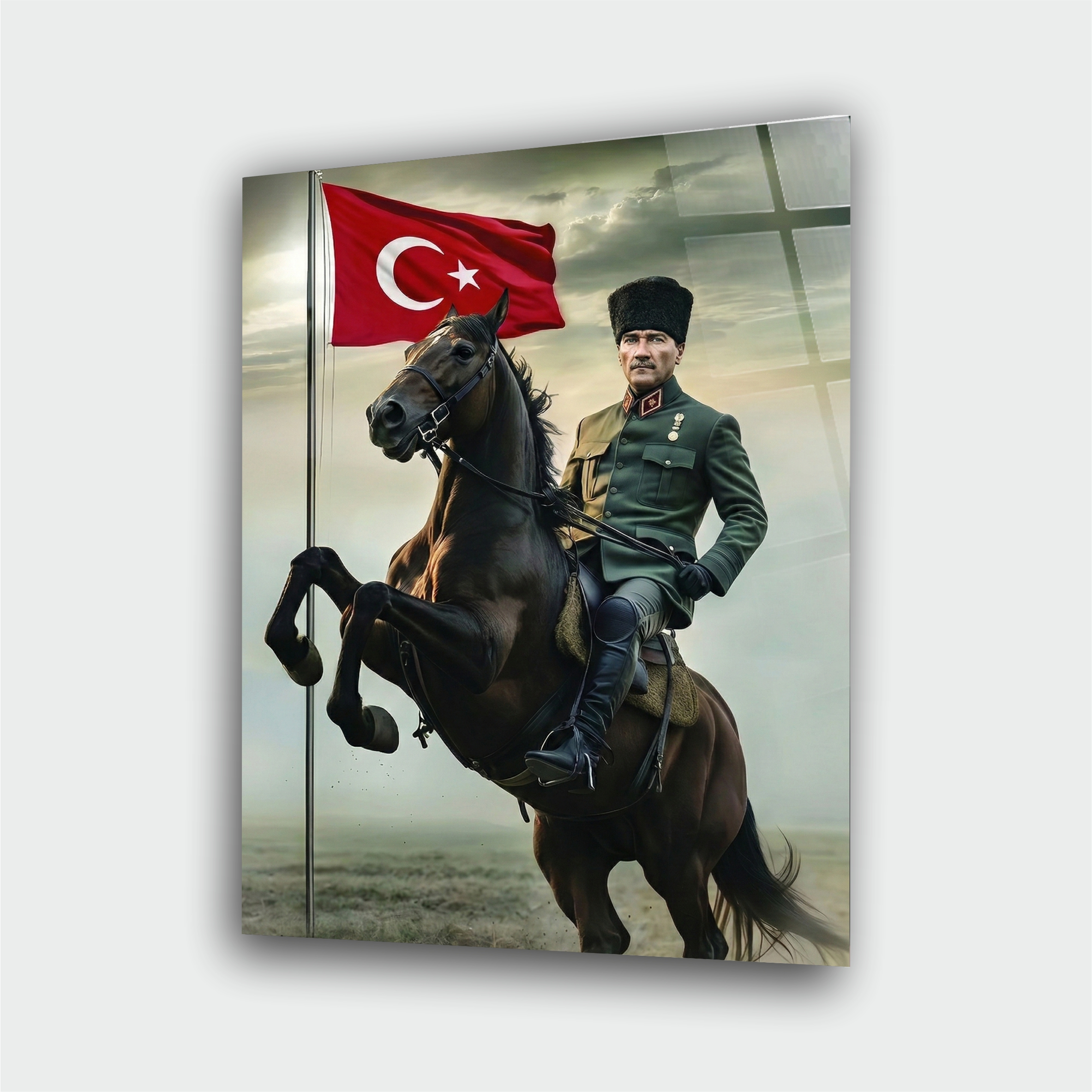 Atatürk At ve Bayrak Cam Tablo