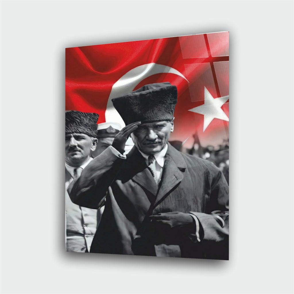 Atatürk Cam Tablo – Türk Bayraklı Çerçevesiz UV Baskı