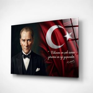 Atatürk Ve Bayrak Cam Tablo - Görsel 3