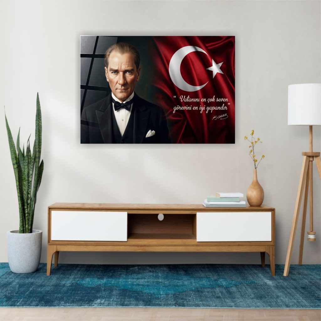 Atatürk Ve Bayrak Cam Tablo